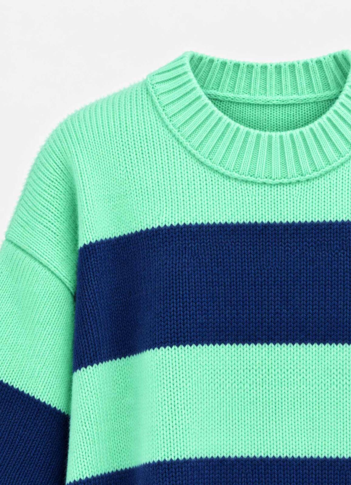 Yeşil Renk Kadın Oversize Çizgili Triko - 2