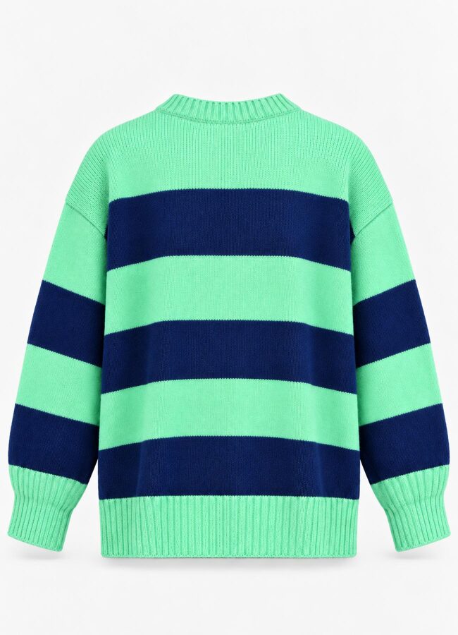Yeşil Renk Kadın Oversize Çizgili Triko - 3