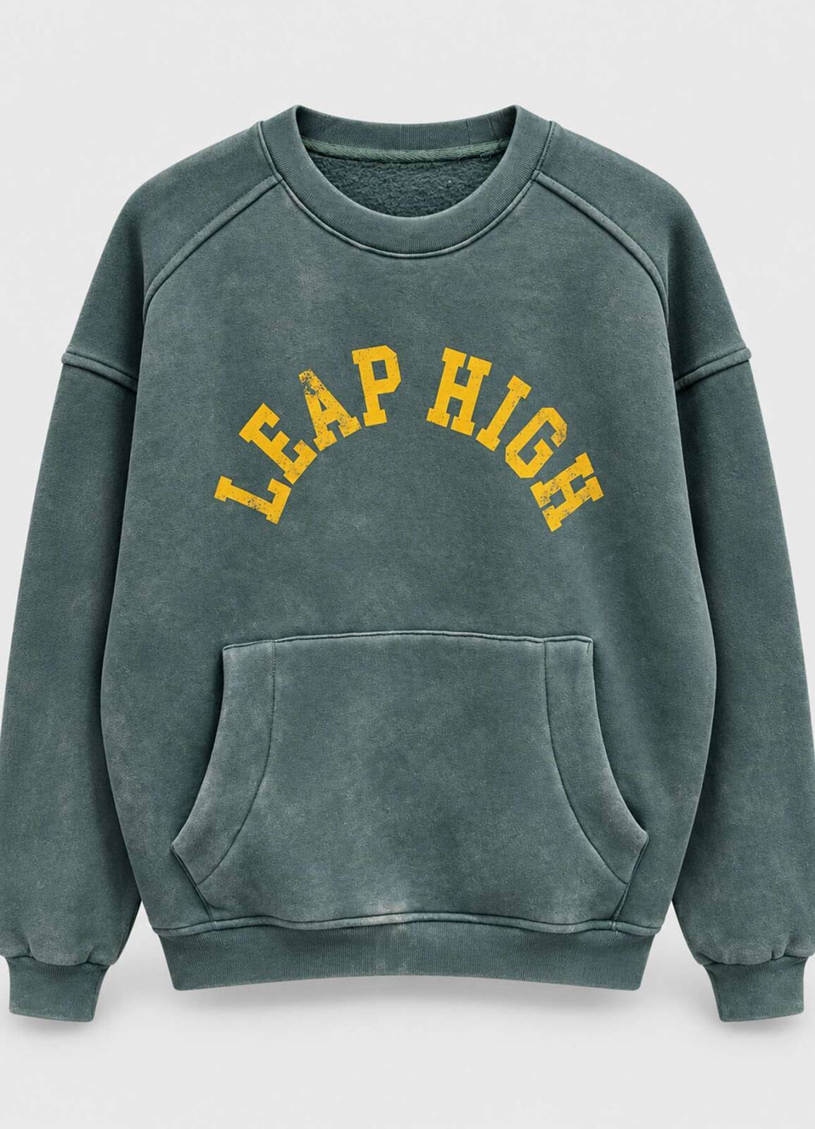 Yeşil Vintage Erkek Yıkamalı Baskılı Oversize Sweatshirt