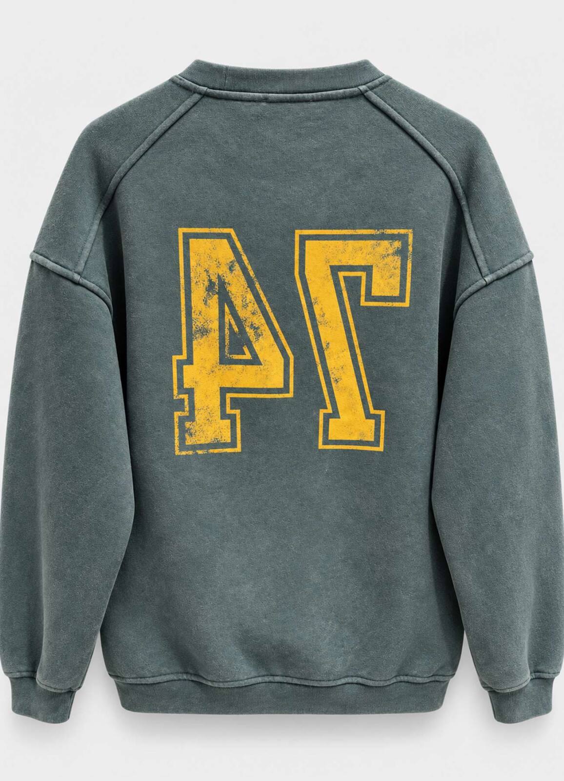 Yeşil Vintage Erkek Yıkamalı Baskılı Oversize Sweatshirt - 2